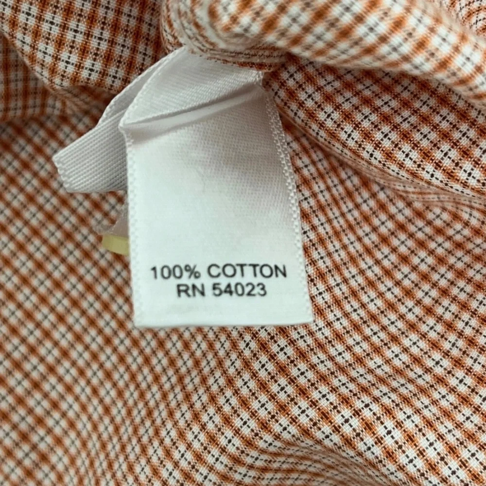 Banana Republic Men’s L 16-16.5 Orange White Plaid‎ Dress Shirt Non Iron Cotton